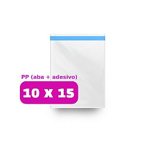 Saco Plástico PP Adesivado + Aba - Tamanho 10x15+3 (0,06mm) - 100 unid.