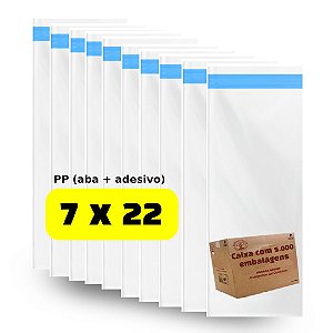 Saco Plástico PP Adesivado + Aba - Tamanho 7x22+3 (0,06mm) - Kit 5.000 unid.