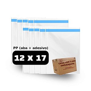 Saco Plástico PP Adesivado + Aba - Tamanho 12x17+3 (0,06mm) - Kit 5.000 unid.