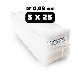 Saco Plástico PEBD - Tamanho 5x25 (0,09mm) - Kit 5.000 unid.