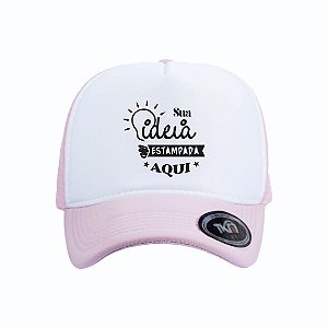 Boné Modelo Trucker - Rosa Bebê & Branco Personalizados