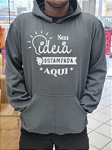 Moletom Liso Algodão Unissex Canguru - Cinza