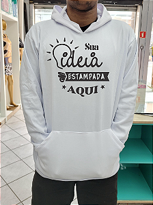 Moletom Liso Algodão Unissex  Canguru -Branco