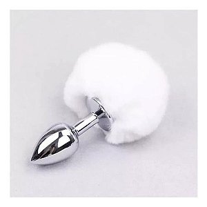 Plug Anal Aço - Pompom - Cor Branco