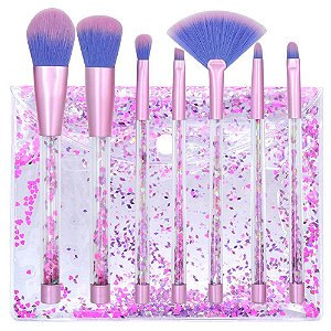 Kit Necessaire + 7 Pincéis Splash Glitter Sereia Luxo