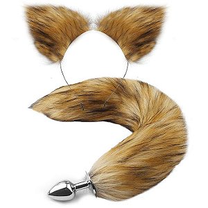 Kit rabo de raposa com tiara de orelhas
