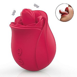 VIBRADOR DE CLITORIS FORMATO ROSA COM LINGUA ESTIMULADORA