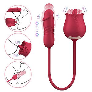 VIBRADOR PONTO G E CLITORIS FORMATO ROSA COM LINGUA 8 modos de sobe e desce + 7 modos de estimulação da língua