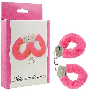 Algemas Metal Com Pelúcia Rosa