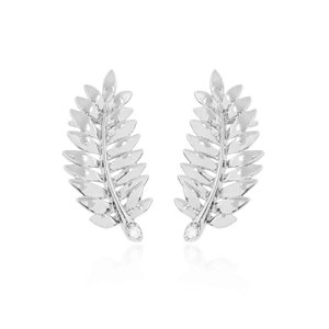 Brinco ear cuff de folha com mini zircônia em ródio branco