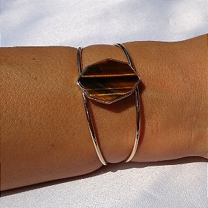 Bracelete de pedra natural olho de tigre folheado a ouro 18k