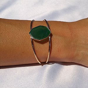 Bracelete de pedra natural ágata verde banhado a ouro 18k