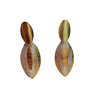 Brinco moderno oval texturizado nos 2 banhos ouro e ródio branco