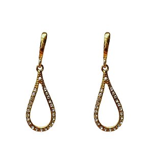 Brinco gota cravejado de zircônias banhado a ouro