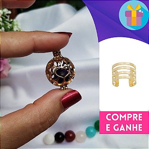 Colar Relicário Chamador de Anjo com 7 Bolinhas de Pedras Naturais Banhado a Ouro