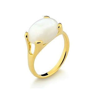 Anel com Madreperola Oval Banhado a Ouro