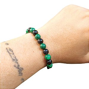 Pulseira com Pedras Naturais de Ágata Preta e Malaquita em Macramê fio de seda