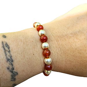 Pulseira de Pérolas e Ágata Vermelha Natural
