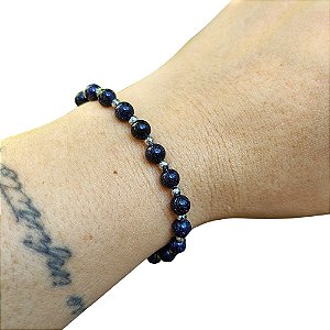 Pulseira Pedra Estrela 6mm com Hematita Natural Prateada