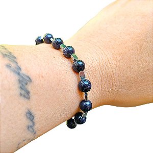 Pulseira Pedra Estrela 8mm com entremeio de Hematita Natural Prateada
