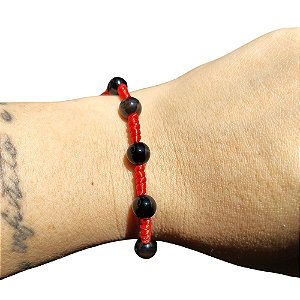 Pulseira de Proteção 7 Nós com Ágata Preta Natural Fio de Seda