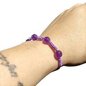 Pulseira de Proteção 7 Nós com Ametista Natural Fio de Seda