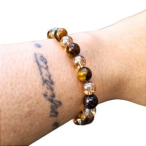 Pulseira de Olho de Tigre Natural com Miçangas de Vidro