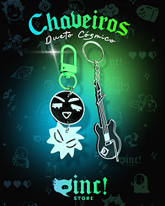 Chaveiro Dueto Cósmico + Chaveiro Guitarra Rebelde.