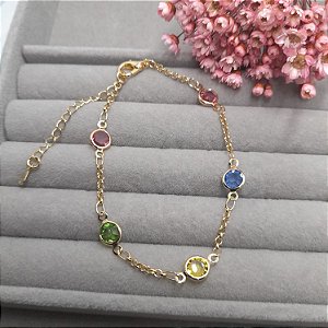 PULSEIRA ZIRCÔNIAS COLORIDAS BANHADO EM OURO 18K
