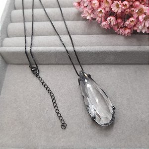 CORRENTE 80 CM PEDRA CRISTAL BANHADO EM RÓDIO NEGRO