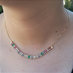 CORRENTE PEDRA CARRÊ COLORIDAS BANHADO EM OURO 18K