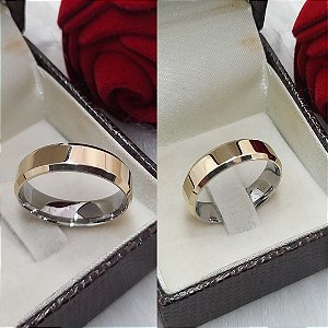 PAR DE ALIANÇAS MOEDA ANTIGA 6MM CHANFRADA FORRO DE AÇO