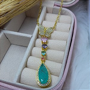 CORRENTE PEDRA FUSION VERDE BANHADO EM OURO 18k