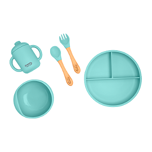 Kit Introdução Alimentar de Bebê Freso Infantil 5 peças Silicone Livre BPA Prato com Ventosa