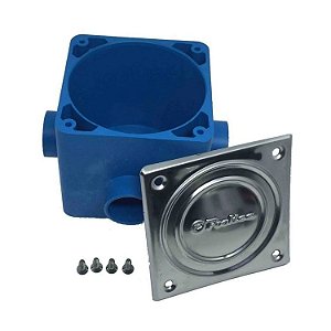 CAIXA DE PASSAGEM QUADRADA AZUL C\TAMPA INOX SEM PROLONGADOR POOLTEC E14