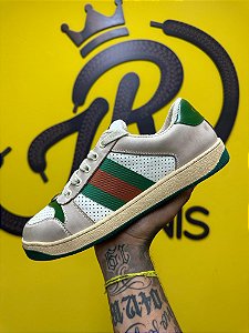 Sapatênis Gucci Screener Distressed " Green Orange " - A PRONTA ENTREGA