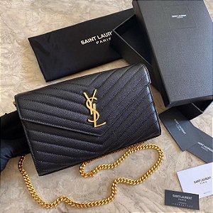 BOLSA SAINT LAURENT SHOULDER BAG BLACK FERRANGENS DOURADAS