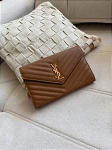BOLSA SAINT LAURENT SHOUDEL BAG BROWN FERRAGENS DOURADAS