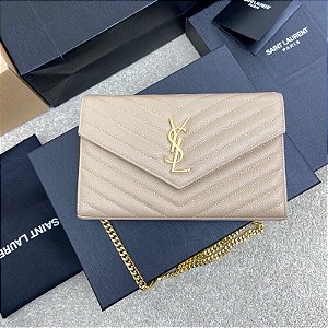 BOLSA SAINT LAURENT SHOULDER BAG BEGE FERRAGENS DOURADAS
