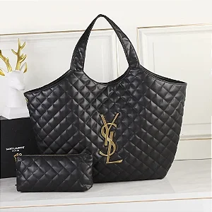 BOLSA SAINT LAURENT ICARE MAXI TOTESHOPPING BLACK FERRAGEM DOURADA 58