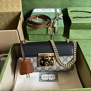 BOLSA GUCCI PADLOCK SHOULDER GG SUPREME MEDIUM BEIGE BLACK