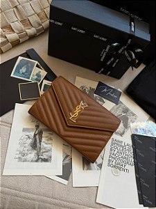 BOLSA SAINT LAURENT SHOULDER BROWN FERRAGENS DOURADAS
