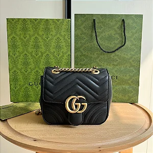 BOLSA GUCCI GG MArmont MINI SHOULDER MATELASSE CHEVRON BLACK