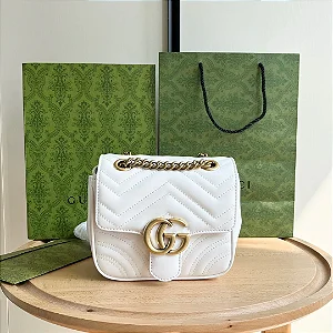 BOLSA GUCCI GG MARMONT MINI SHOULDER MATELASSE CHEVRON WHITE