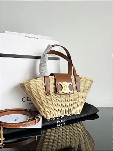 BOLSA CELINE PARIS CLASSIC PANIER CESTA TEEN EM PALHA E COURO