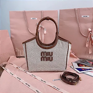 BOLSA MIU MIU TOTE IVY CANVAS COURO