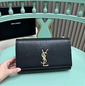 BOLSA SAINT LAURENT KATE CHAIN BLACK FERRAGENS DOURADAS
