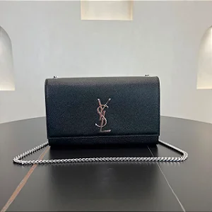 BOLSA SAINT LAURENT KATE CHAIN BLACK FERRAGENS PRATA