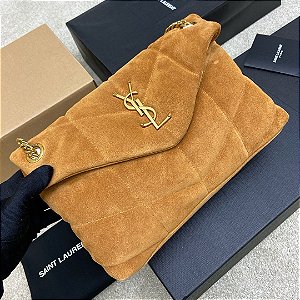 BOLSA SAINT LAURENT PUFFER TOY SHOULDER CAMEL EM CAMURÇA