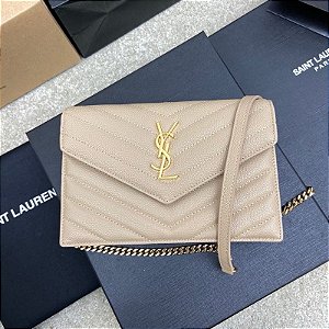BOLSA SAINT LAURENT SHOULDER BEGE FERRAGENS DOURADAS